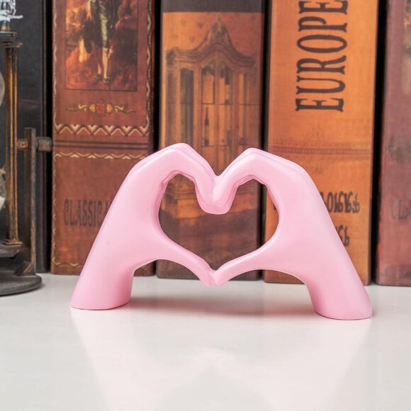 Small Pink Heart Hands Sculpture Decor for Living Room Bedroom Bookshelf - Picture 5 of 7